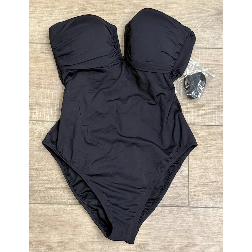 NWT BLEU ROD BEATTIE LA COTE DAZUR BANDEAU MACRAME V-WIRE ONE PIECE SWIMSUIT 12